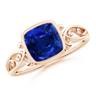 7mm AAAA Vintage Style Cushion Sapphire Solitaire Ring in Rose Gold