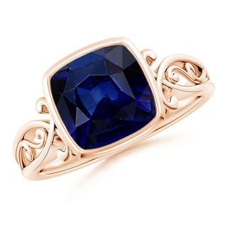 8mm AAA Vintage Style Cushion Sapphire Solitaire Ring in 9K Rose Gold