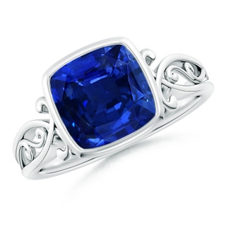 8mm Lab-Grown Vintage Style Cushion Sapphire Solitaire Ring in P950 Platinum