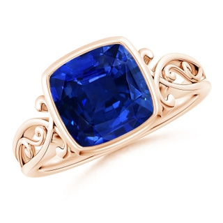 8mm AAAA Vintage Style Cushion Sapphire Solitaire Ring in Rose Gold