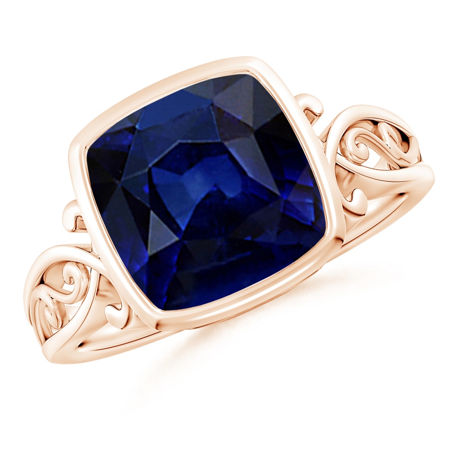 9mm AAA Vintage Style Cushion Sapphire Solitaire Ring in Rose Gold 