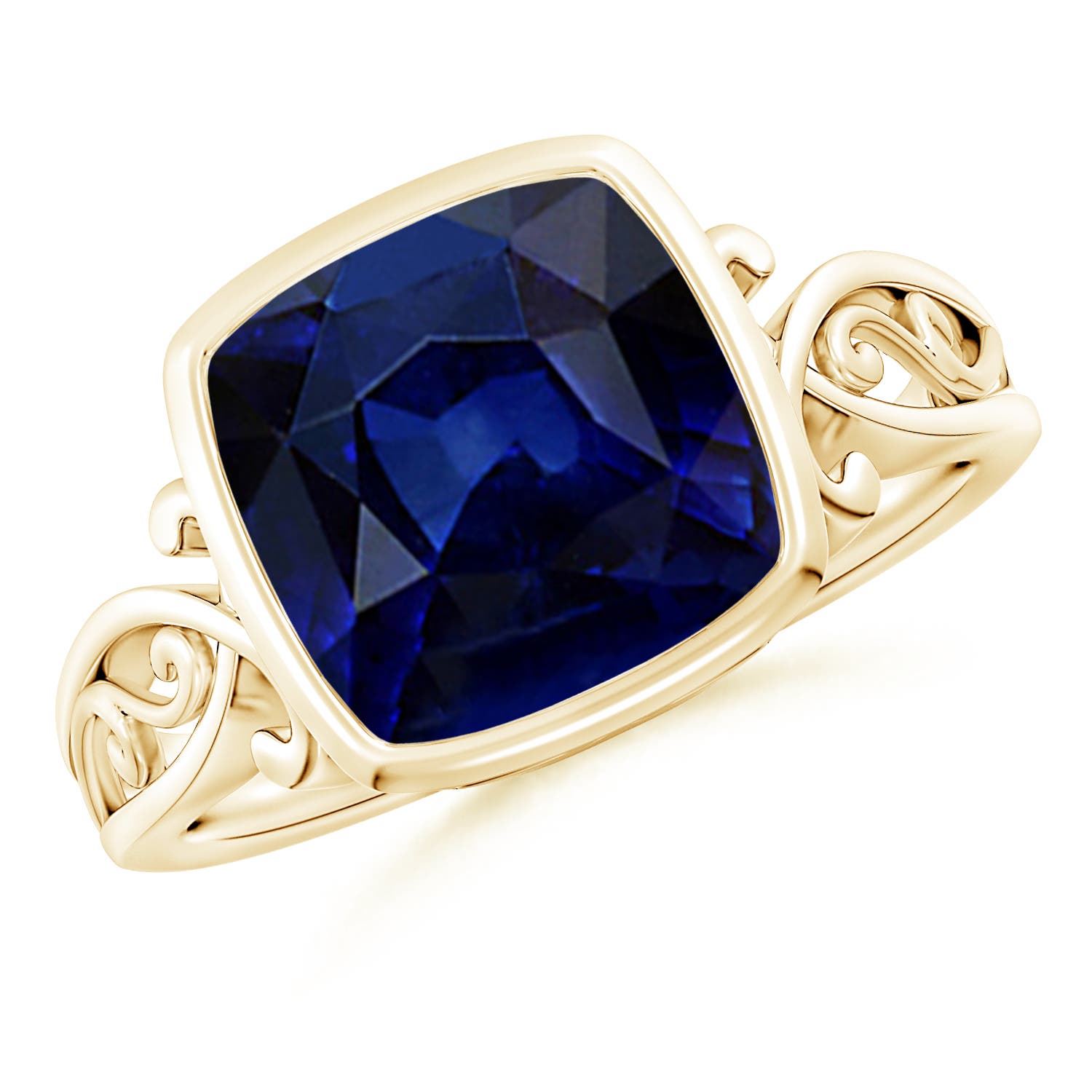 9mm AAA Vintage Style Cushion Sapphire Solitaire Ring in Yellow Gold