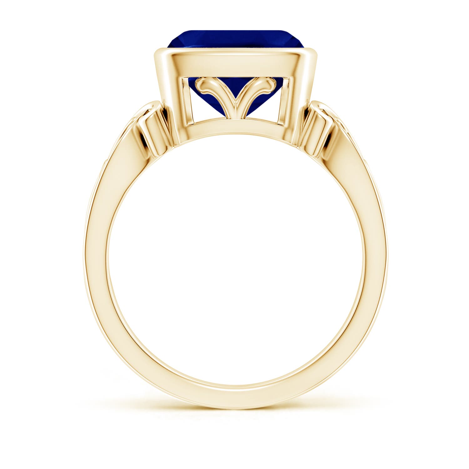 9mm AAA Vintage Style Cushion Sapphire Solitaire Ring in Yellow Gold