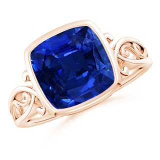 9mm AAAA Vintage Style Cushion Sapphire Solitaire Ring in Rose Gold