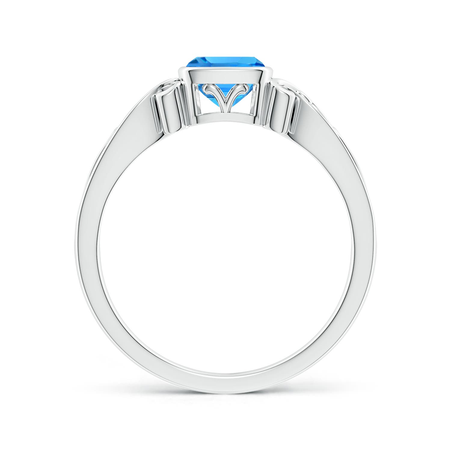 5mm AAAA Vintage Style Cushion Swiss Blue Topaz Solitaire Ring in 18K White Gold