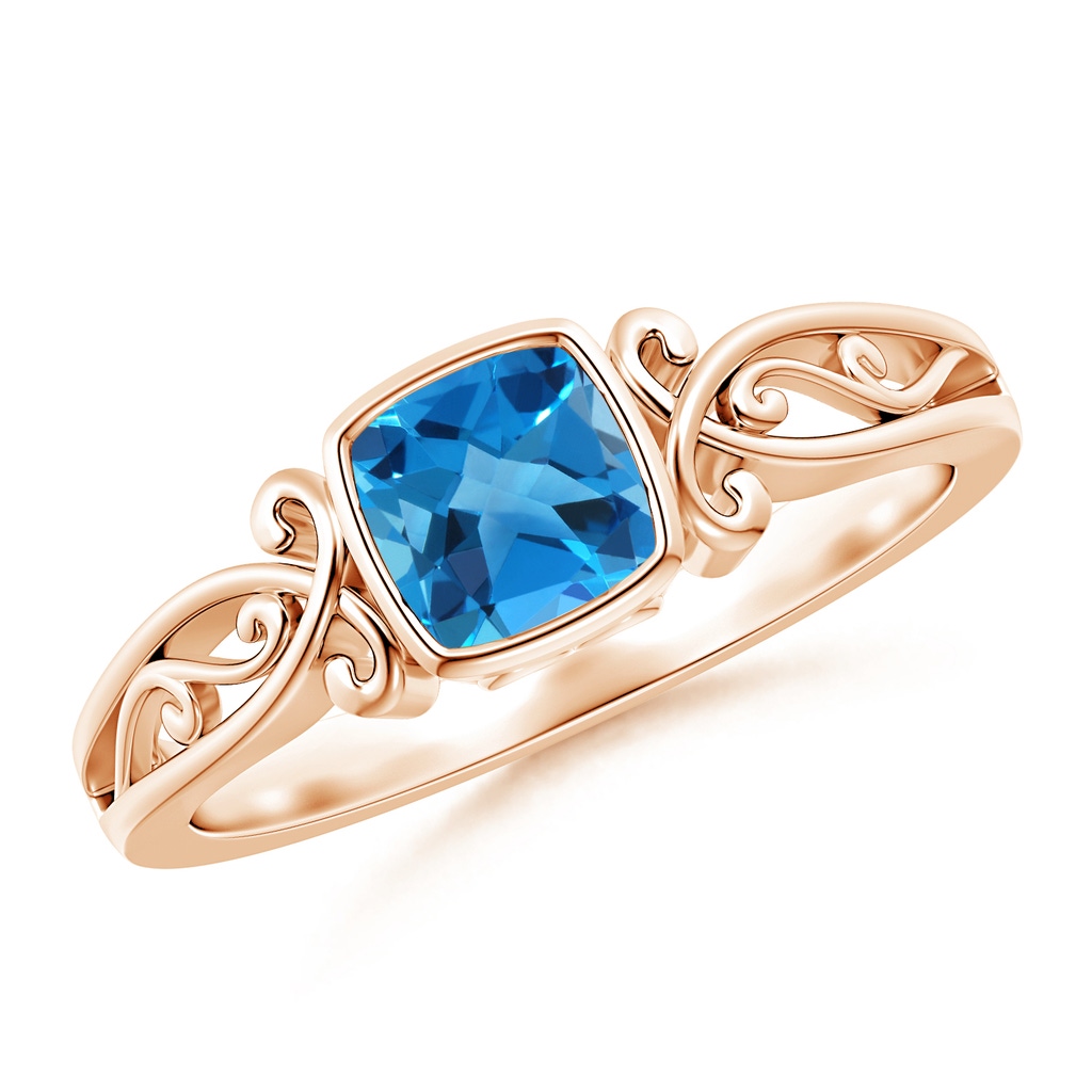 5mm AAAA Vintage Style Cushion Swiss Blue Topaz Solitaire Ring in Rose Gold