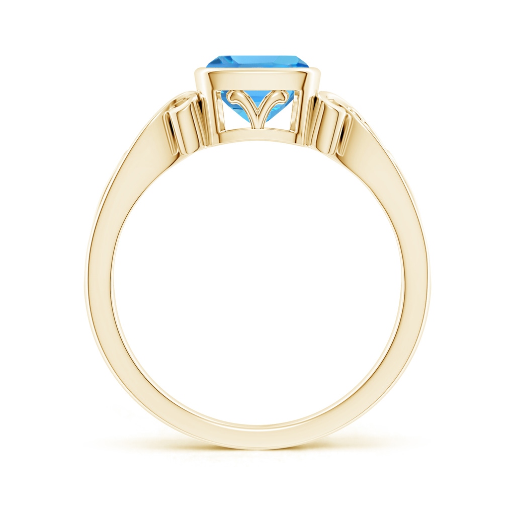 6mm AAA Vintage Style Cushion Swiss Blue Topaz Solitaire Ring in Yellow Gold - side 199