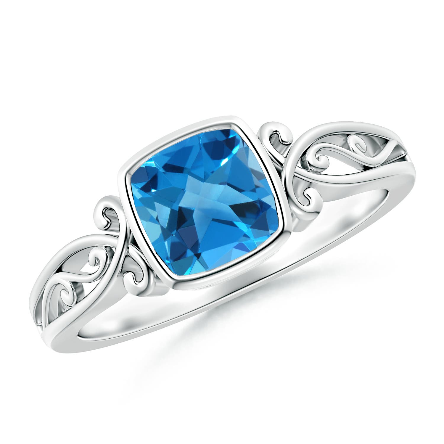 Vintage Style Cushion Swiss Blue Topaz Solitaire Ring | Angara