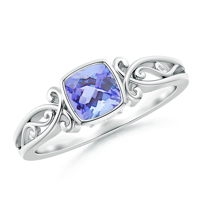 5mm A Vintage Style Cushion Tanzanite Solitaire Ring in 9K White Gold 