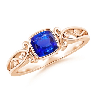 5mm AAA Vintage Style Cushion Tanzanite Solitaire Ring in Rose Gold