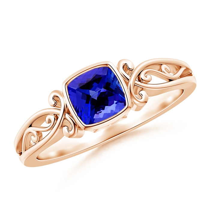 5mm AAAA Vintage Style Cushion Tanzanite Solitaire Ring in Rose Gold
