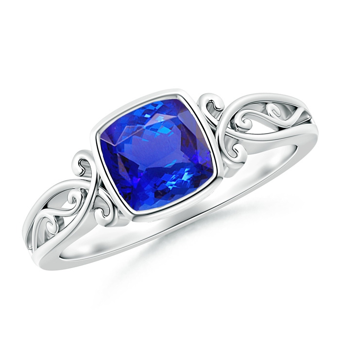 6mm AAA Vintage Style Cushion Tanzanite Solitaire Ring in White Gold 
