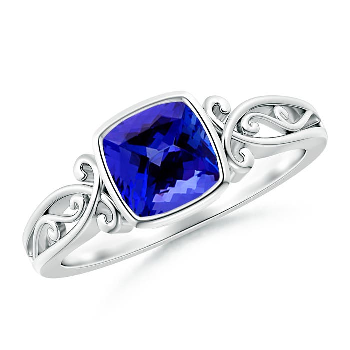 Vintage Style Cushion Tanzanite Solitaire Ring
