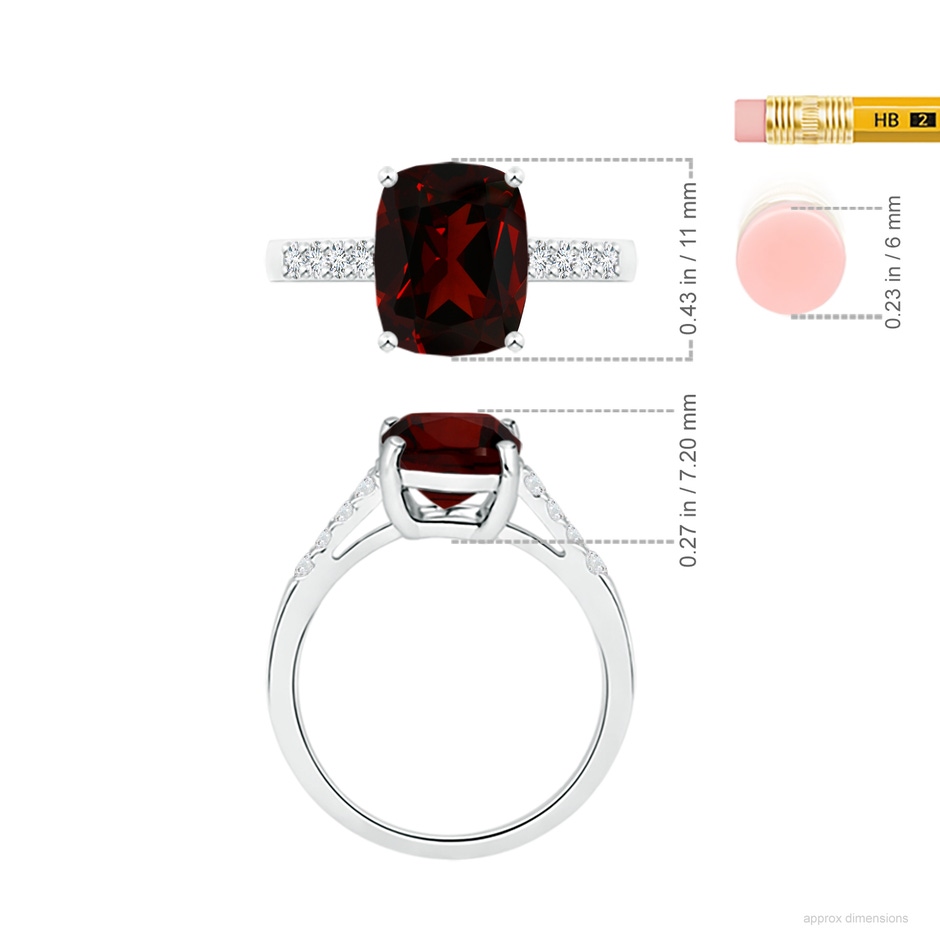 10.78x8.97x5.43mm AAAA GIA Certified Classic Rectangular Cushion Garnet Ring in White Gold ruler