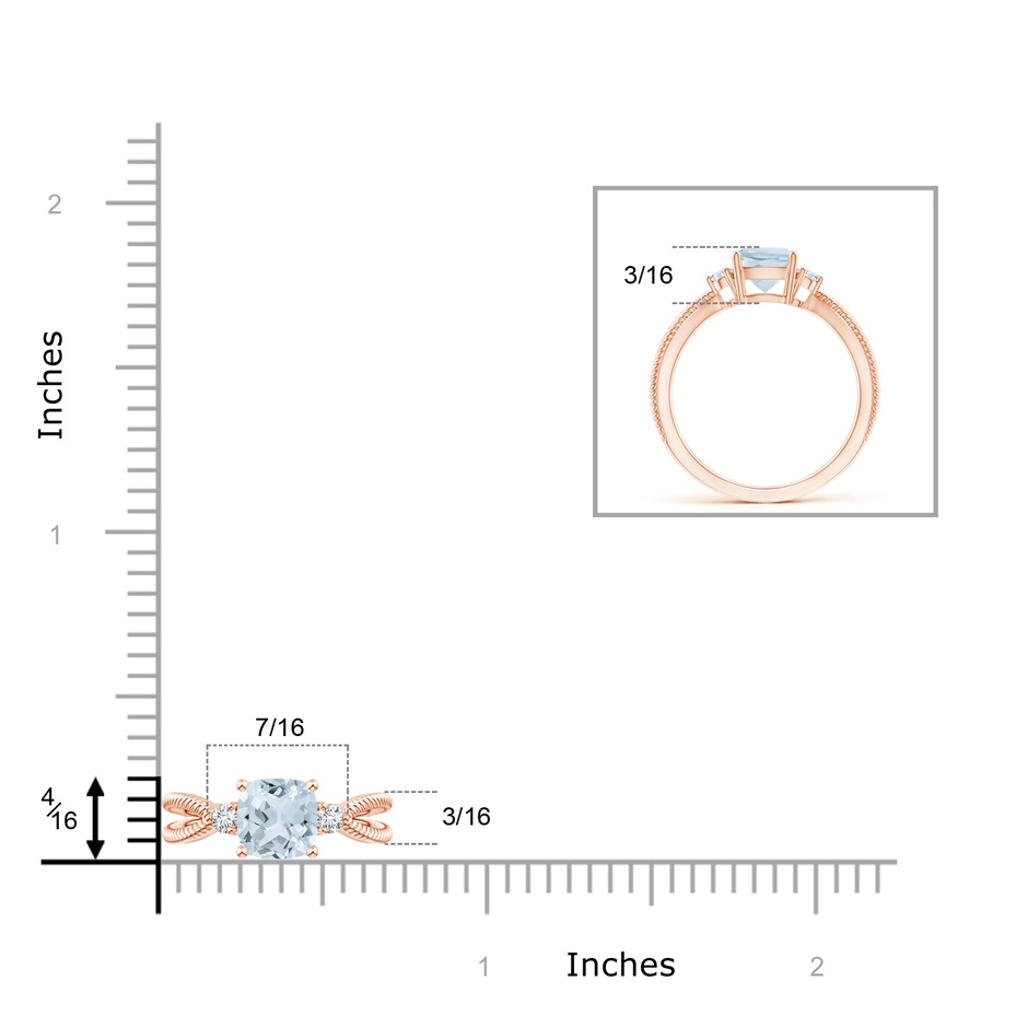 6mm A Cushion Aquamarine Split Shank Ring with Rope Detailing in 9K Rose Gold product image