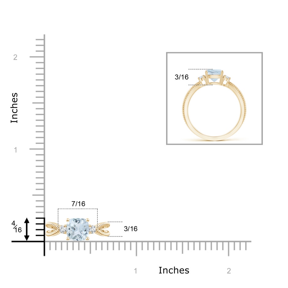 6mm A Cushion Aquamarine Split Shank Ring with Rope Detailing in Yellow Gold product image