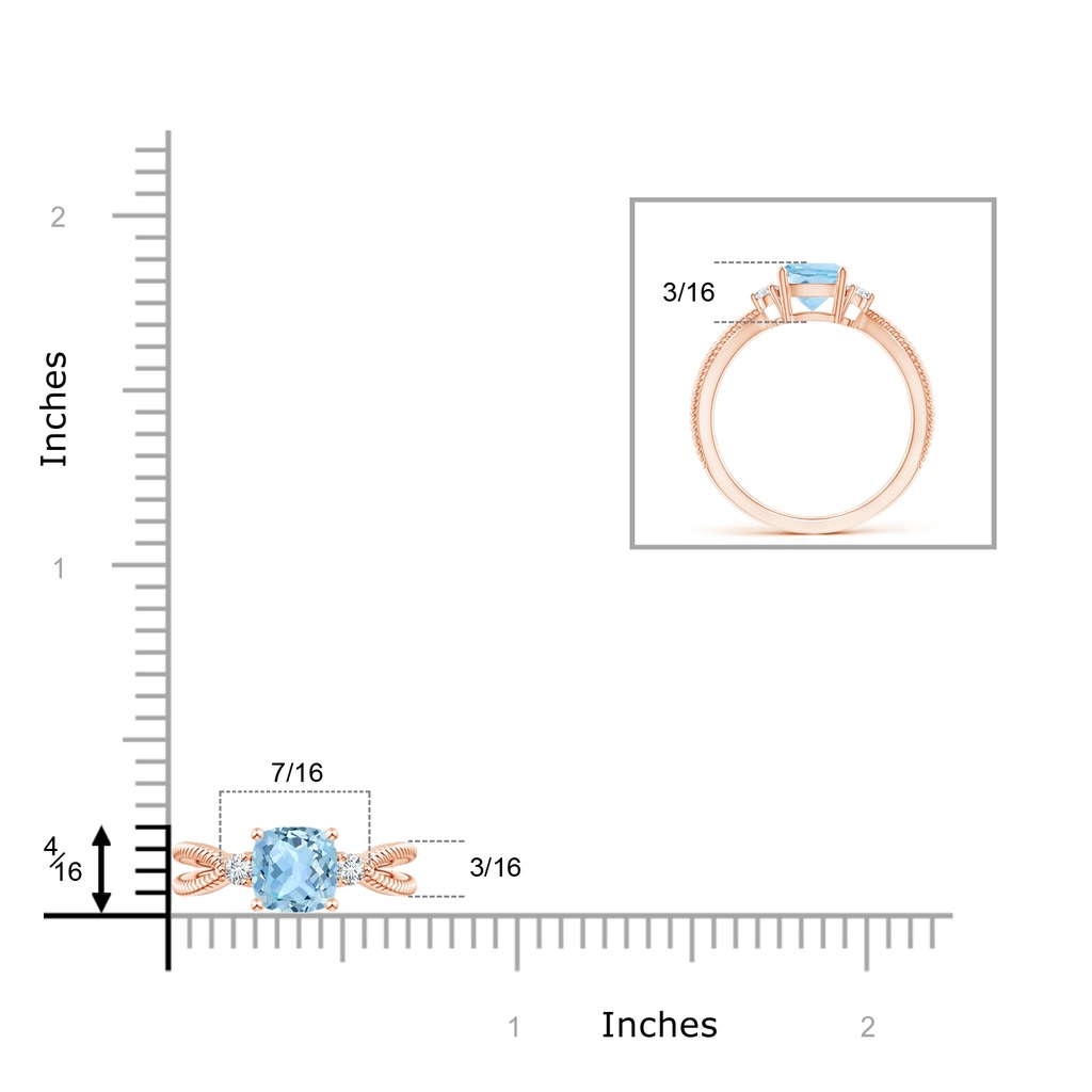 6mm AAA Cushion Aquamarine Split Shank Ring with Rope Detailing in Rose Gold Product Image