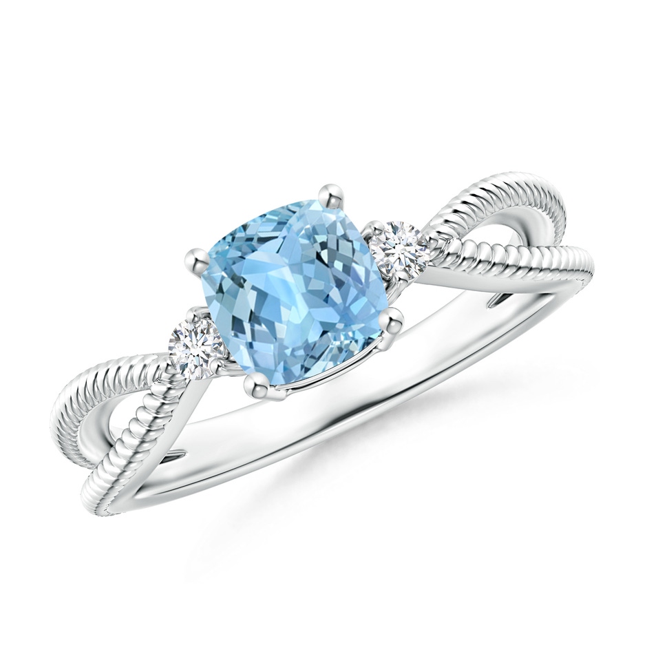 6mm AAAA Cushion Aquamarine Split Shank Ring with Rope Detailing in P950 Platinum 