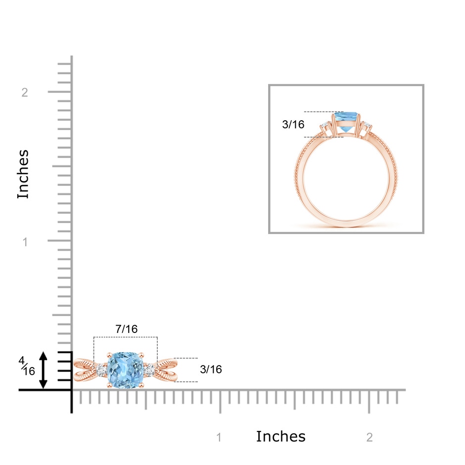 6mm AAAA Cushion Aquamarine Split Shank Ring with Rope Detailing in Rose Gold product image