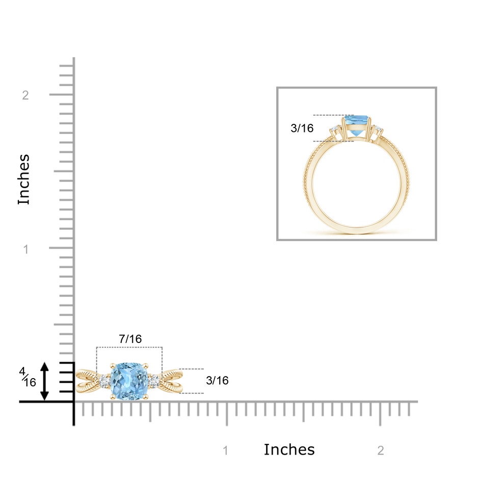 6mm AAAA Cushion Aquamarine Split Shank Ring with Rope Detailing in Yellow Gold product image
