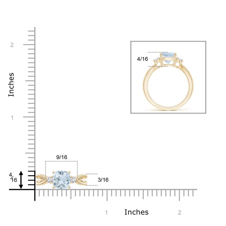 7mm A Cushion Aquamarine Split Shank Ring with Rope Detailing in Yellow Gold product image