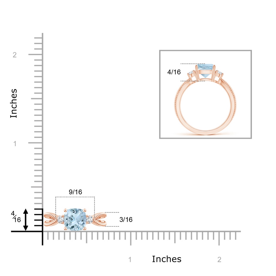 7mm AA Cushion Aquamarine Split Shank Ring with Rope Detailing in Rose Gold product image