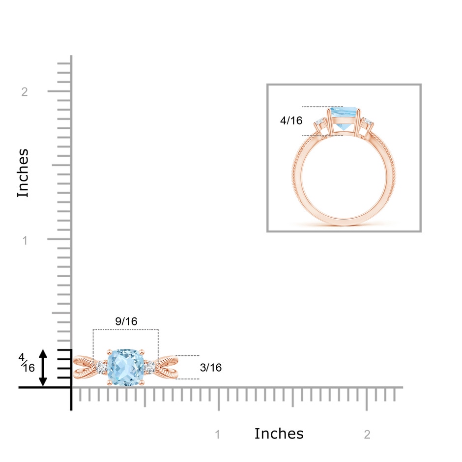 7mm AAA Cushion Aquamarine Split Shank Ring with Rope Detailing in Rose Gold product image