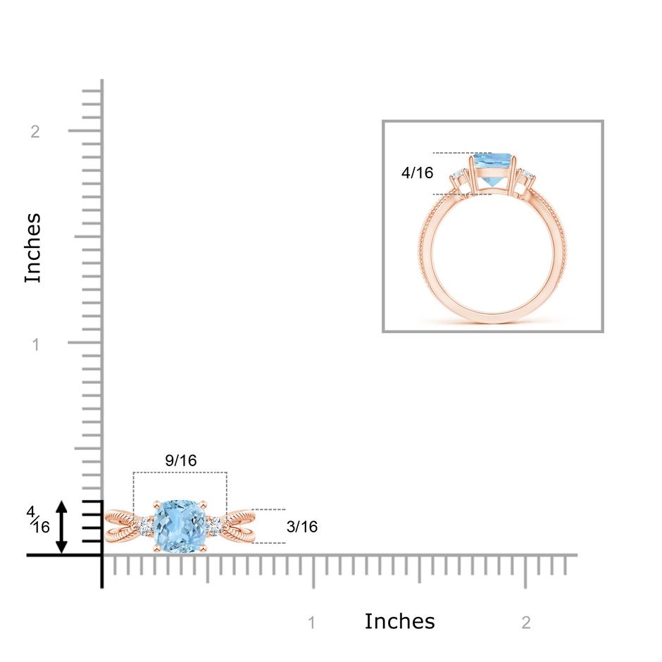 7mm AAAA Cushion Aquamarine Split Shank Ring with Rope Detailing in Rose Gold product image