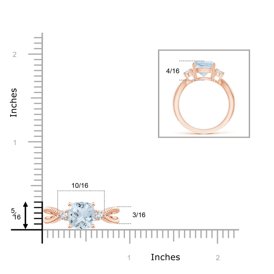8mm A Cushion Aquamarine Split Shank Ring with Rope Detailing in Rose Gold product image