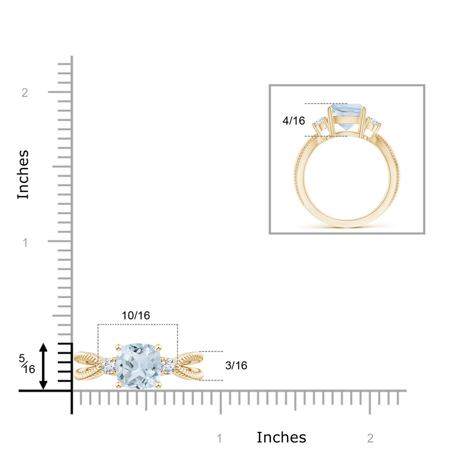 8mm A Cushion Aquamarine Split Shank Ring with Rope Detailing in Yellow Gold product image