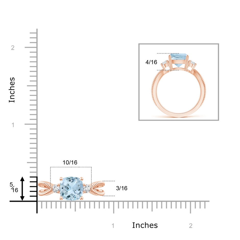 8mm AA Cushion Aquamarine Split Shank Ring with Rope Detailing in Rose Gold product image