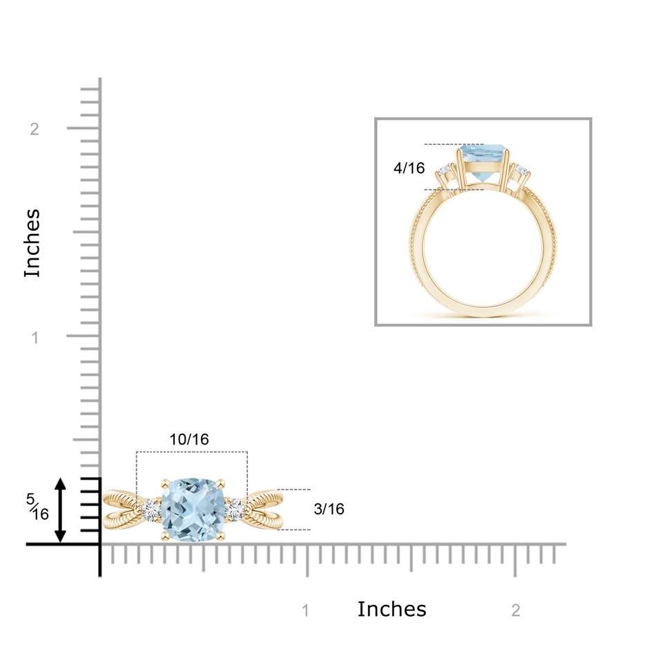 8mm AA Cushion Aquamarine Split Shank Ring with Rope Detailing in Yellow Gold product image