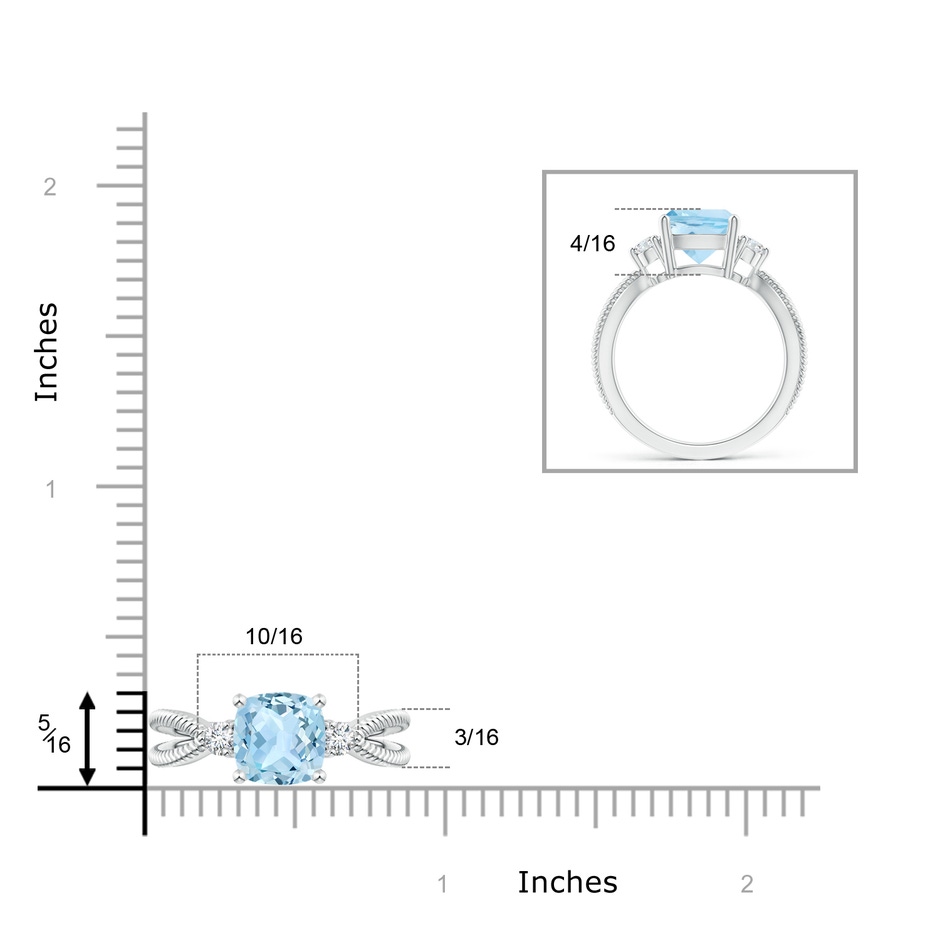 8mm AAA Cushion Aquamarine Split Shank Ring with Rope Detailing in P950 Platinum product image