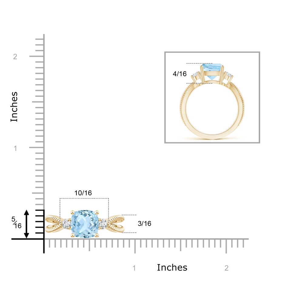 8mm AAA Cushion Aquamarine Split Shank Ring with Rope Detailing in Yellow Gold product image