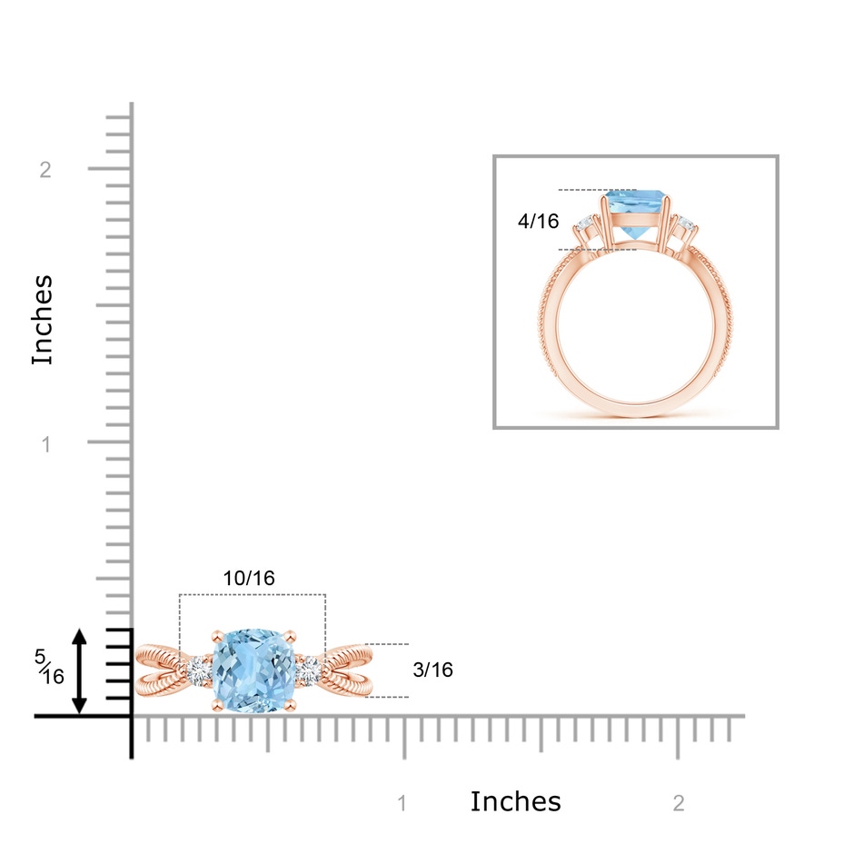 8mm AAAA Cushion Aquamarine Split Shank Ring with Rope Detailing in Rose Gold product image