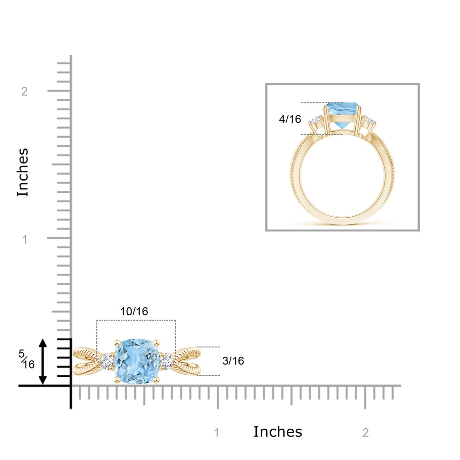 8mm AAAA Cushion Aquamarine Split Shank Ring with Rope Detailing in Yellow Gold product image