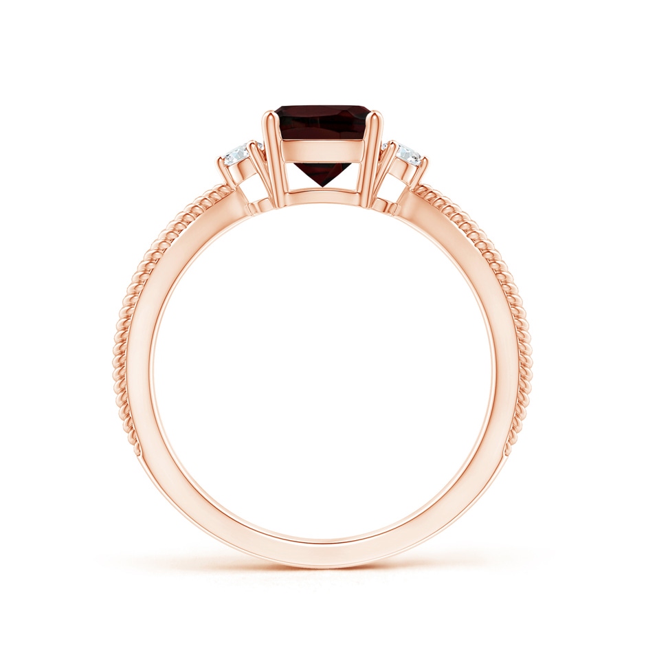 6mm A Cushion Garnet Split Shank Ring with Rope Detailing in Rose Gold Side-1