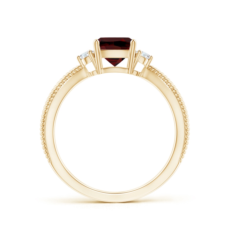 6mm AAA Cushion Garnet Split Shank Ring with Rope Detailing in Yellow Gold Side-1