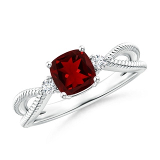 6mm AAAA Cushion Garnet Split Shank Ring with Rope Detailing in White Gold