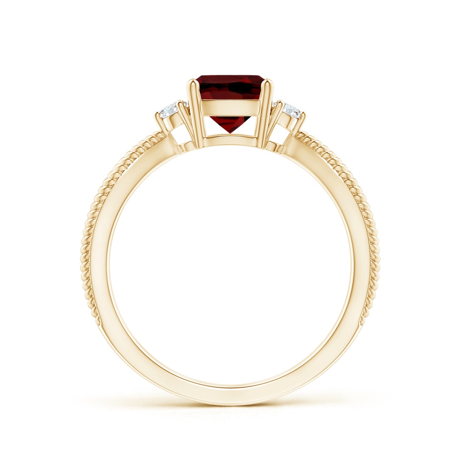 6mm AAAA Cushion Garnet Split Shank Ring with Rope Detailing in Yellow Gold side-1