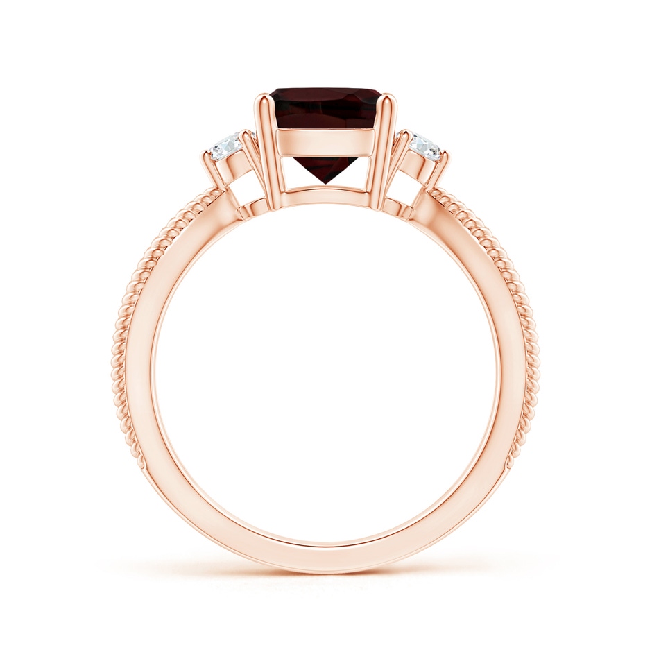 7mm A Cushion Garnet Split Shank Ring with Rope Detailing in Rose Gold Side-1