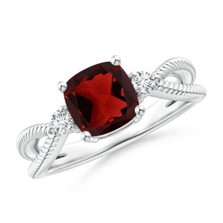 7mm AAA Cushion Garnet Split Shank Ring with Rope Detailing in White Gold