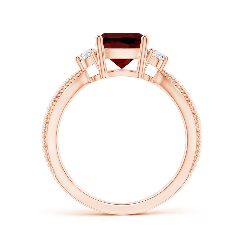 7mm AAAA Cushion Garnet Split Shank Ring with Rope Detailing in Rose Gold Side-1