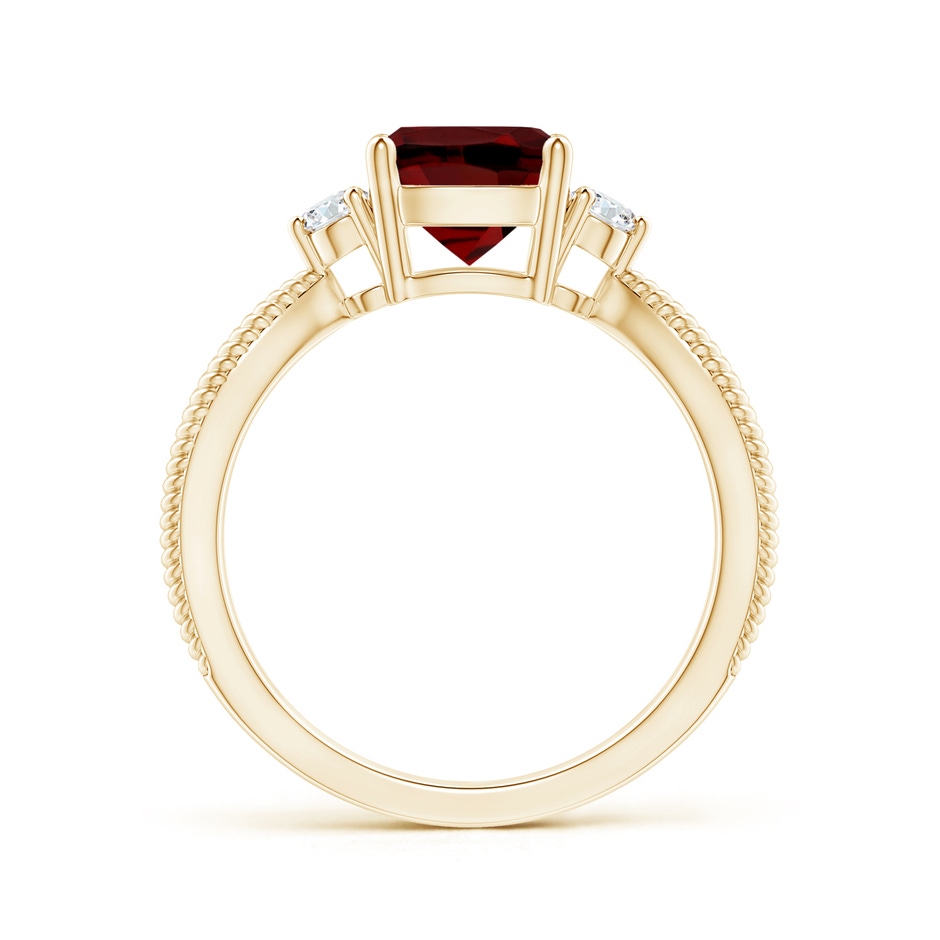 7mm AAAA Cushion Garnet Split Shank Ring with Rope Detailing in Yellow Gold side-1