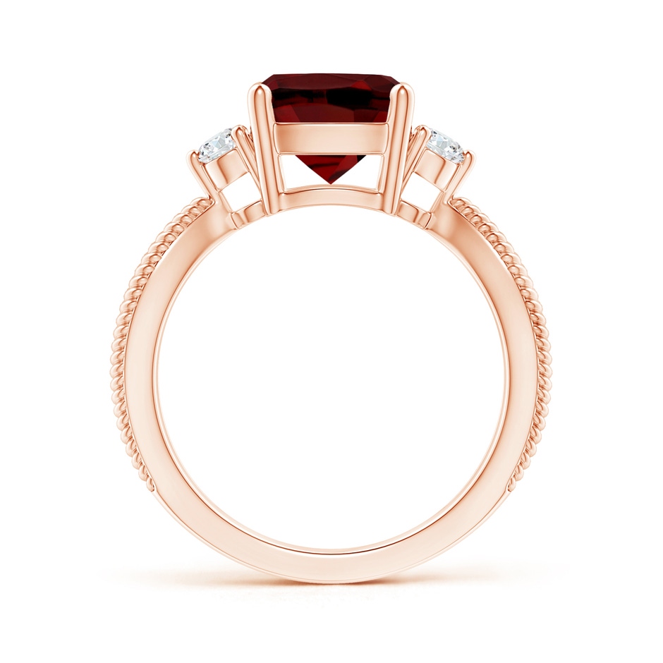 8mm AAAA Cushion Garnet Split Shank Ring with Rope Detailing in Rose Gold Side-1