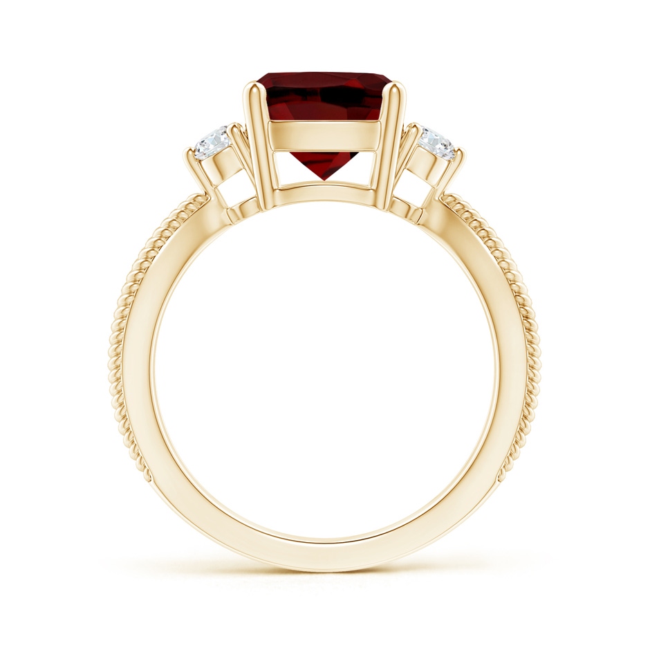 8mm AAAA Cushion Garnet Split Shank Ring with Rope Detailing in Yellow Gold side-1