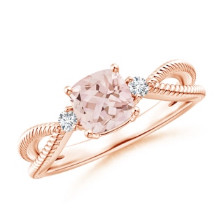 6mm AAA Cushion Morganite Split Shank Ring with Rope Detailing in Rose Gold