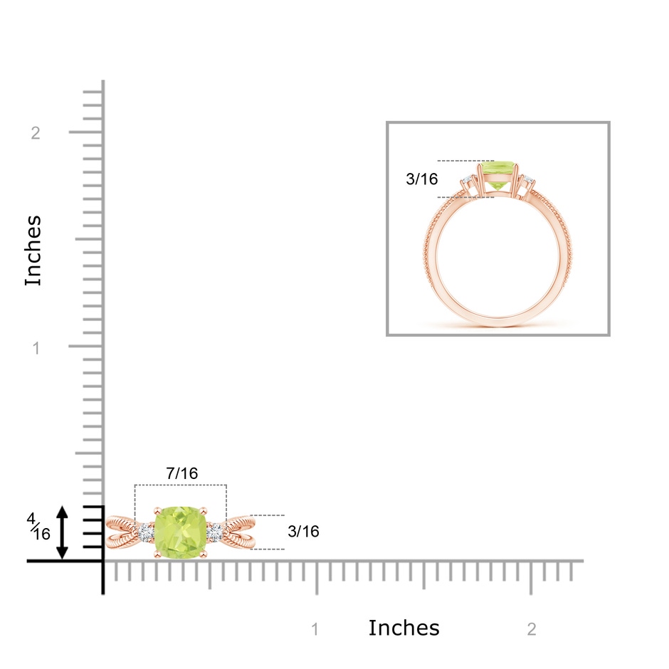 6mm A Cushion Peridot Split Shank Ring with Rope Detailing in Rose Gold product image