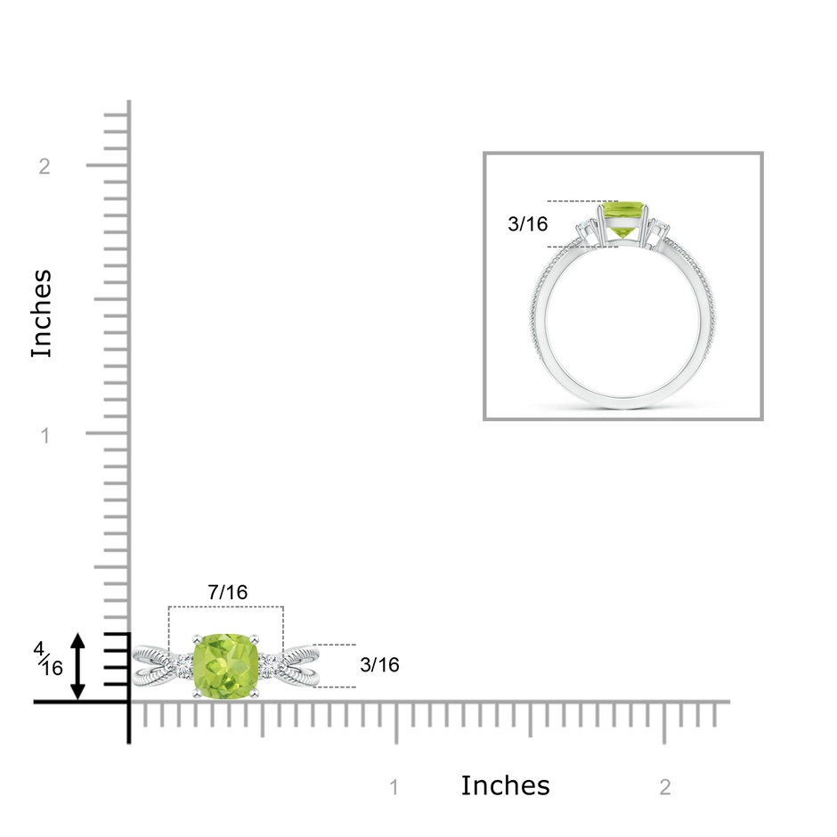 6mm AA Cushion Peridot Split Shank Ring with Rope Detailing in White Gold product image