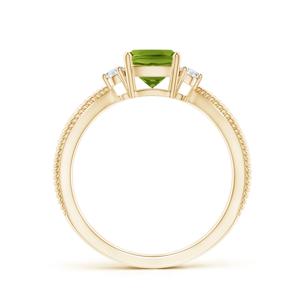 6mm AAAA Cushion Peridot Split Shank Ring with Rope Detailing in Yellow Gold Product Image